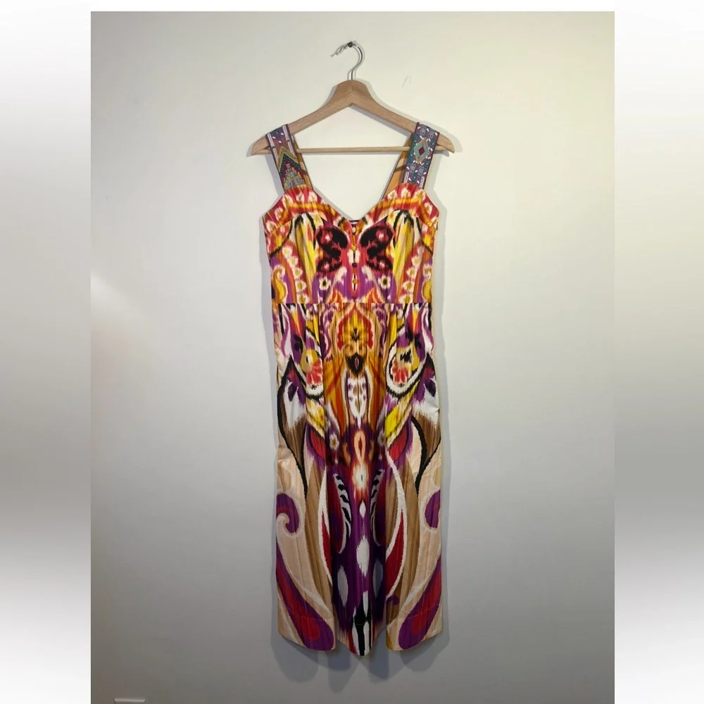 ETRO FUCHSIA IKAT RIBBON STRAP MIDI DRESS SIZE EU 40 - Picture 7 of 13